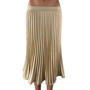 Grace Karin Womens Beige Satin Mid Waist Midi Pleated Flared A-Line Skirt Size S